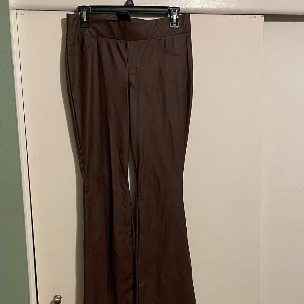 Brown women’s faux leather bootcut leggings